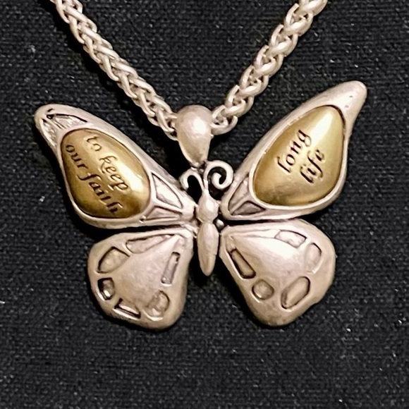 Butterfly Necklace Keep Our Faith Long Life Two Tone 18” Chain Silver Gift Hope - Picture 2 of 10